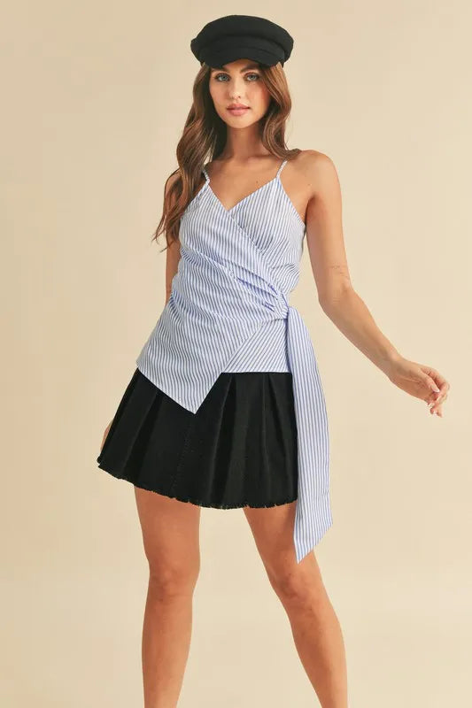 Image of Aemi + Co Side Knotted Surplice Striped Cami | Queeble.shop
