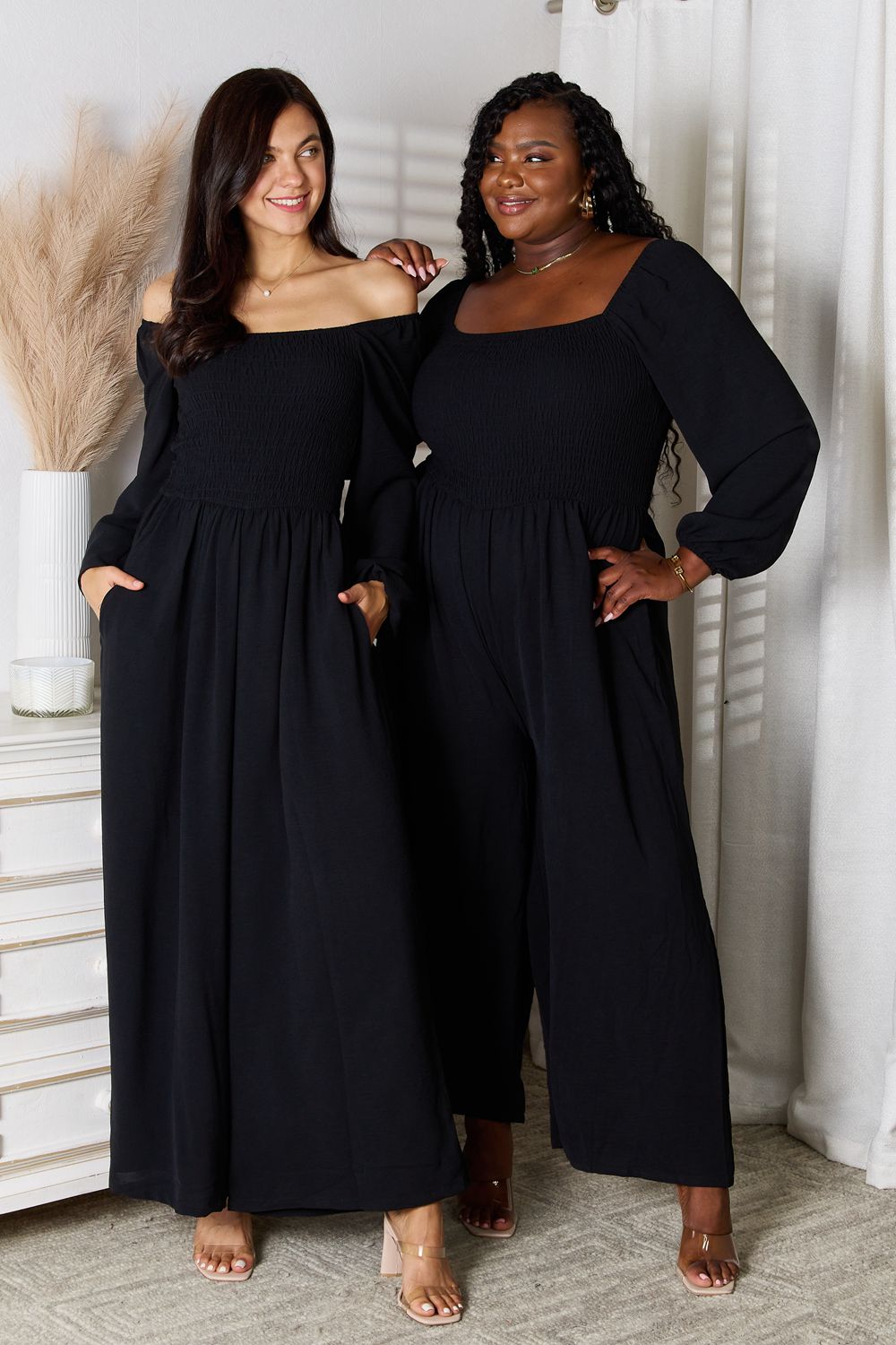 Image of Double Take Square Neck Jumpsuit with Pockets | Queeble.shop