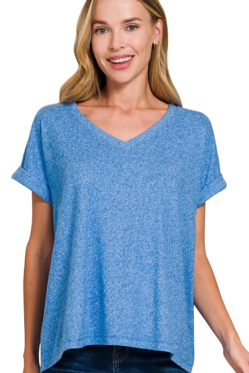 Image of Zenana Soft Melange Hacci V-neck Tee | Queeble.shop