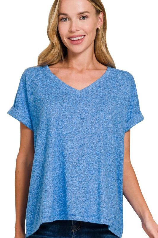 Image of Zenana Soft Melange Hacci V-neck Tee | Queeble.shop