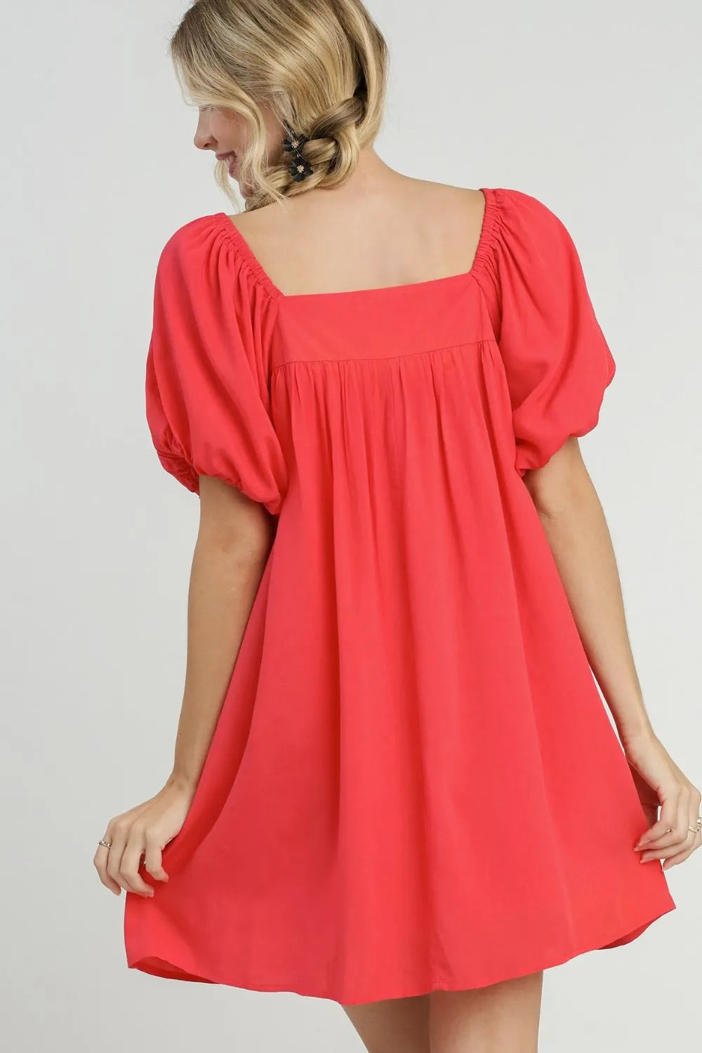Image of Umgee Full Size Squared Neck Puff Sleeve Mini Dress Plus Size | Queeble.shop