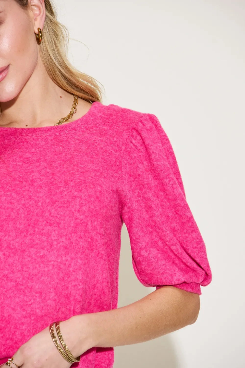 Image of Zenana Round Neck Lantern Half Sleeve Sweater | Queeble.shop