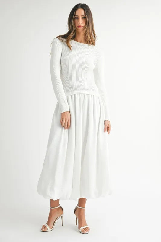 Image of MABLE Ribbed Poplin Mix Midi Sweater Dress | Queeble.shop