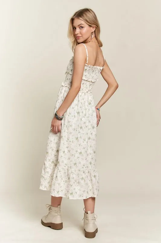 Image of ADORA Smocked Floral Sweetheart Neck Cami Dress | Queeble.shop