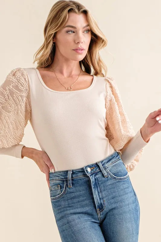 Image of And The Why Textured Puff Sleeve Bodysuit | Queeble.shop