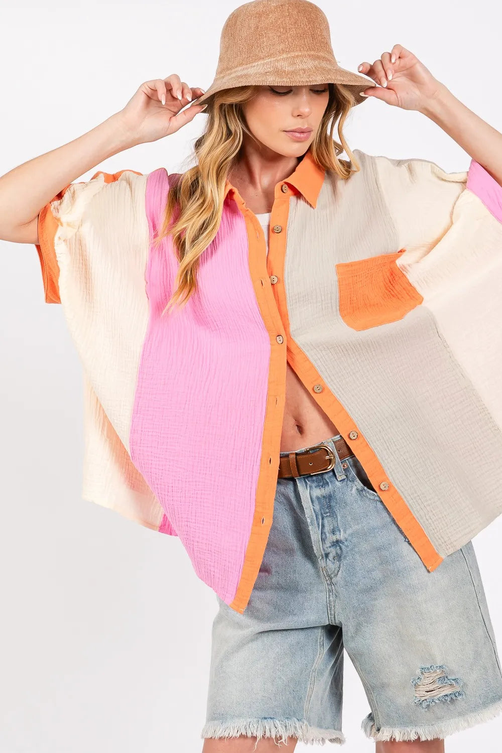 Image of SAGE + FIG Full Size Color Block Button-Down Shirt | Queeble.shop