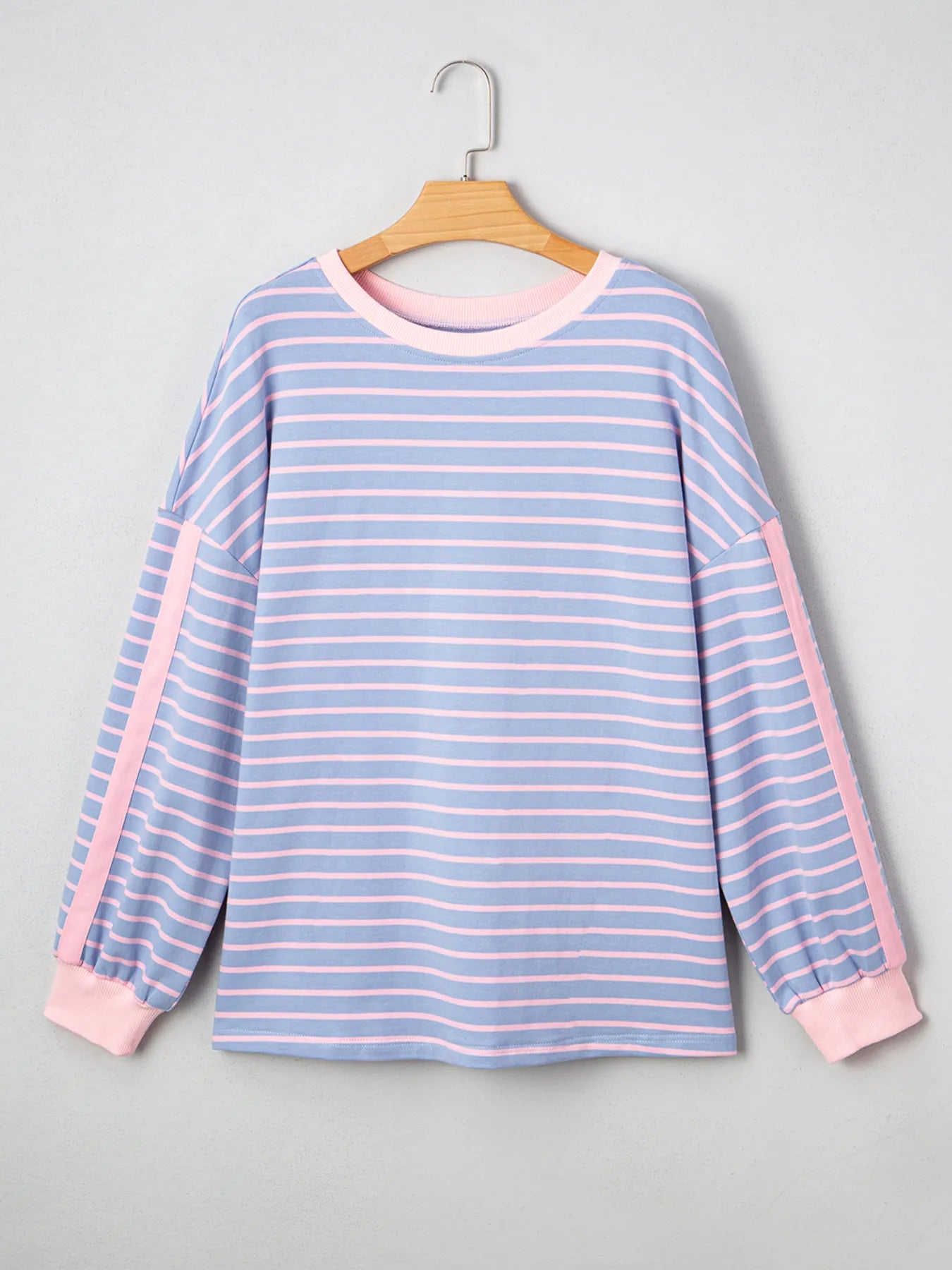Image of Stripe Oversize Contrast Trim Drop Shoulder Sweatshirt | Queeble.shop