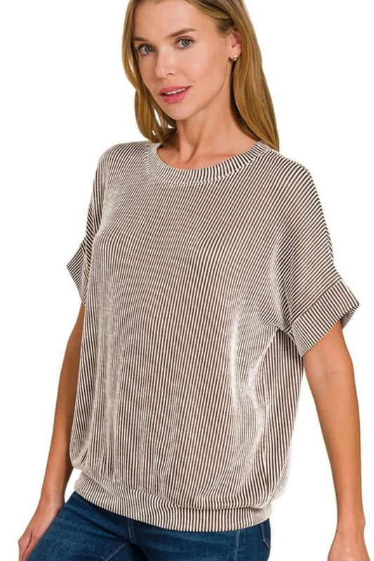 Image of Zenana Corded Rib Short Sleeve T-Shirt | Queeble.shop