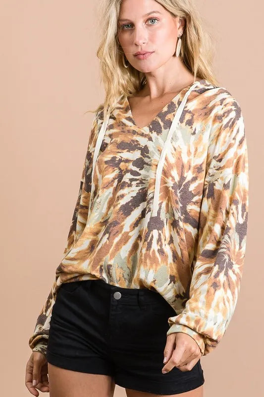 Image of BiBi Tie Dye Terry Hoodie With Twill Tape Drawstring | Queeble.shop