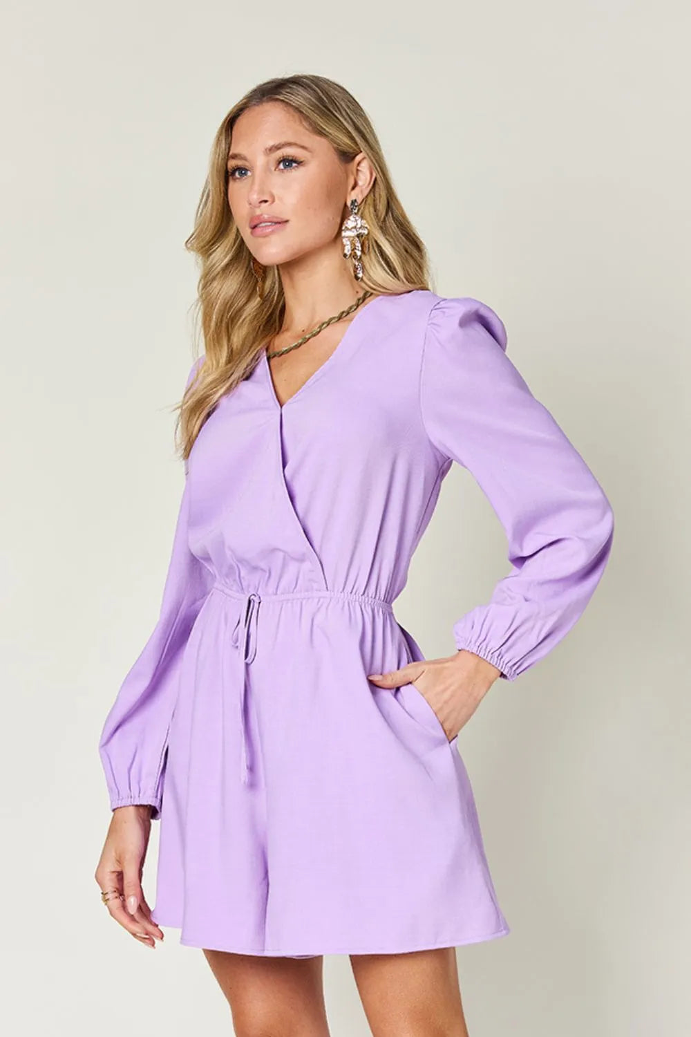 Image of Double Take Full Size Drawstring Long Sleeve Romper | Queeble.shop