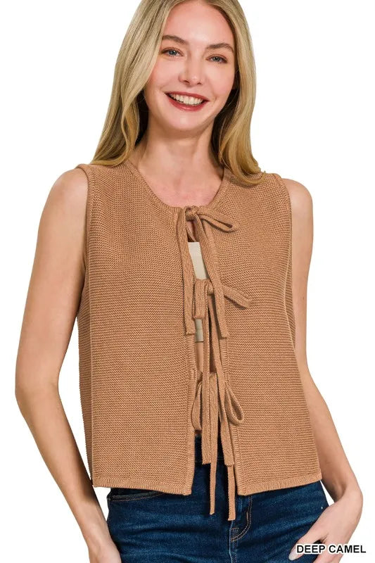 Image of Zenana Tie Front Sweater Vest | Queeble.shop