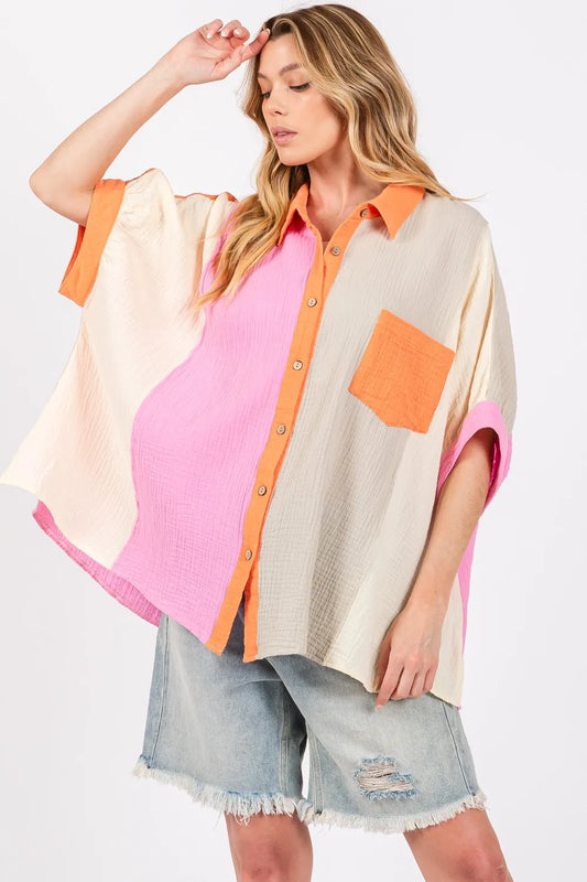 Image of SAGE + FIG Full Size Color Block Button-Down Shirt | Queeble.shop