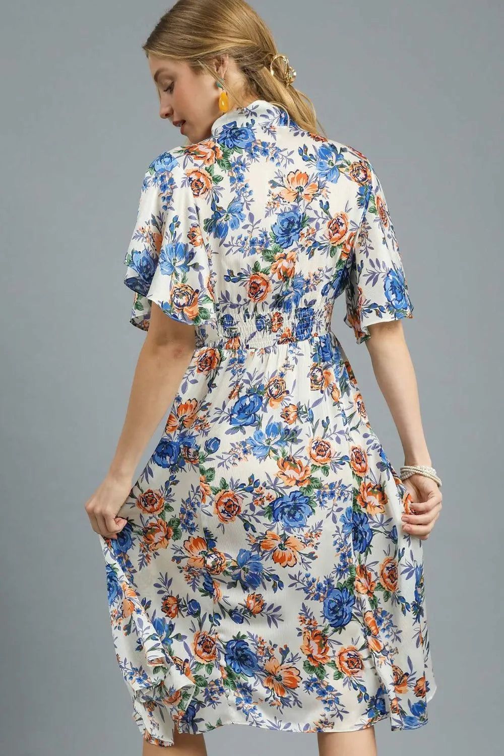 Image of Umgee Floral Print Flutter Sleeve Dress | Queeble.shop
