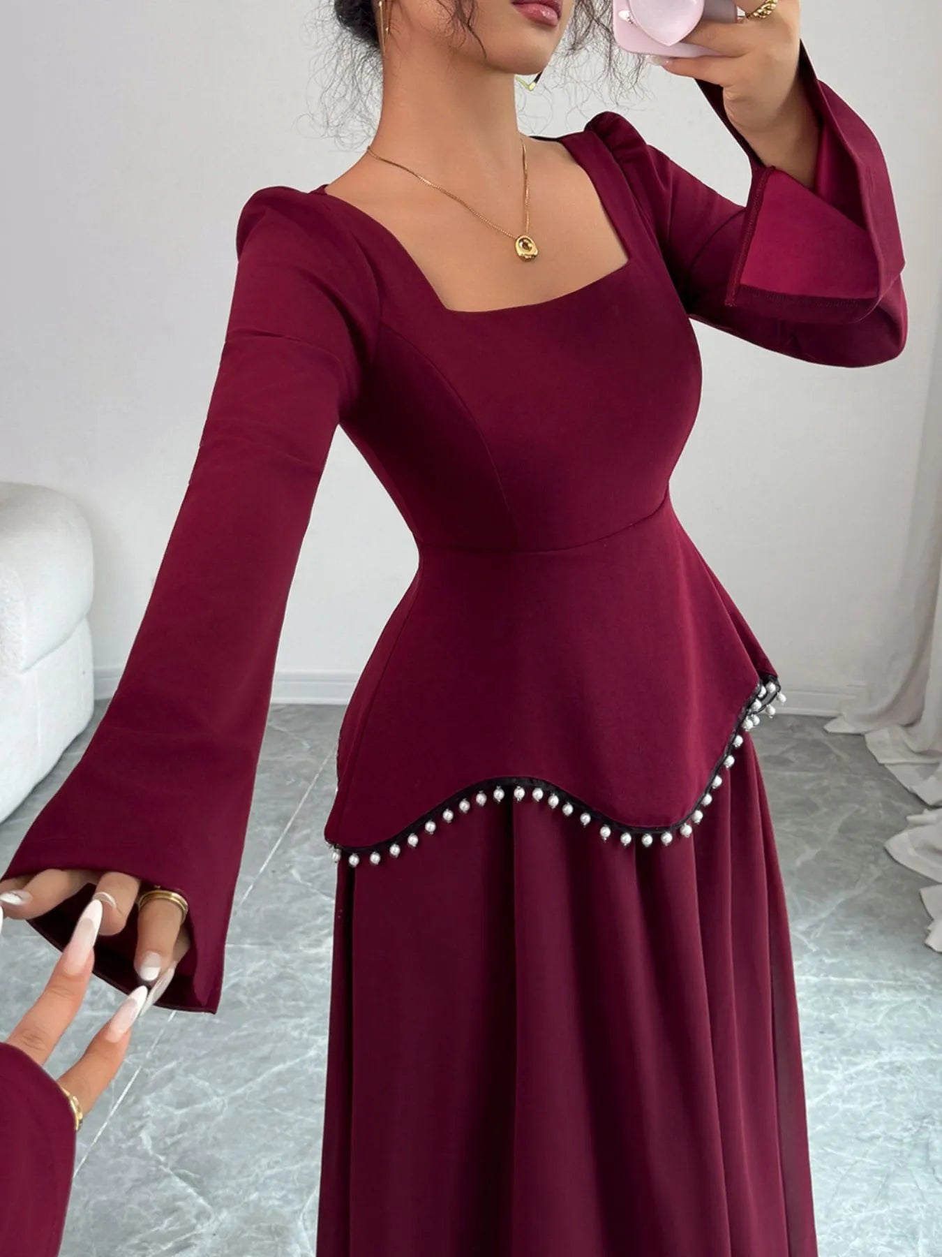 Image of Square Neck Long Sleeve Maxi Dress | Queeble.shop