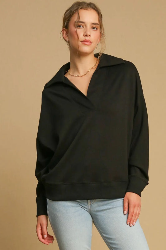Image of Umgee Johnny Collar Dropped Shoulder Sweatshirt | Queeble.shop