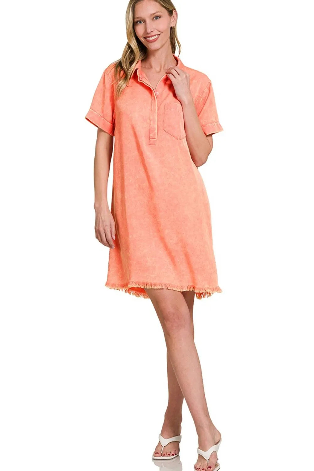 Image of Zenana Tencel Mineral Washed Collared Shirts Dress | Queeble.shop