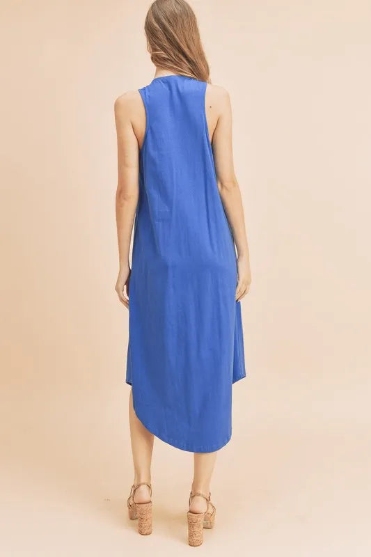 Image of Aemi + Co Front Pleat Detail V-Neck Sleeveless Midi Dress | Queeble.shop