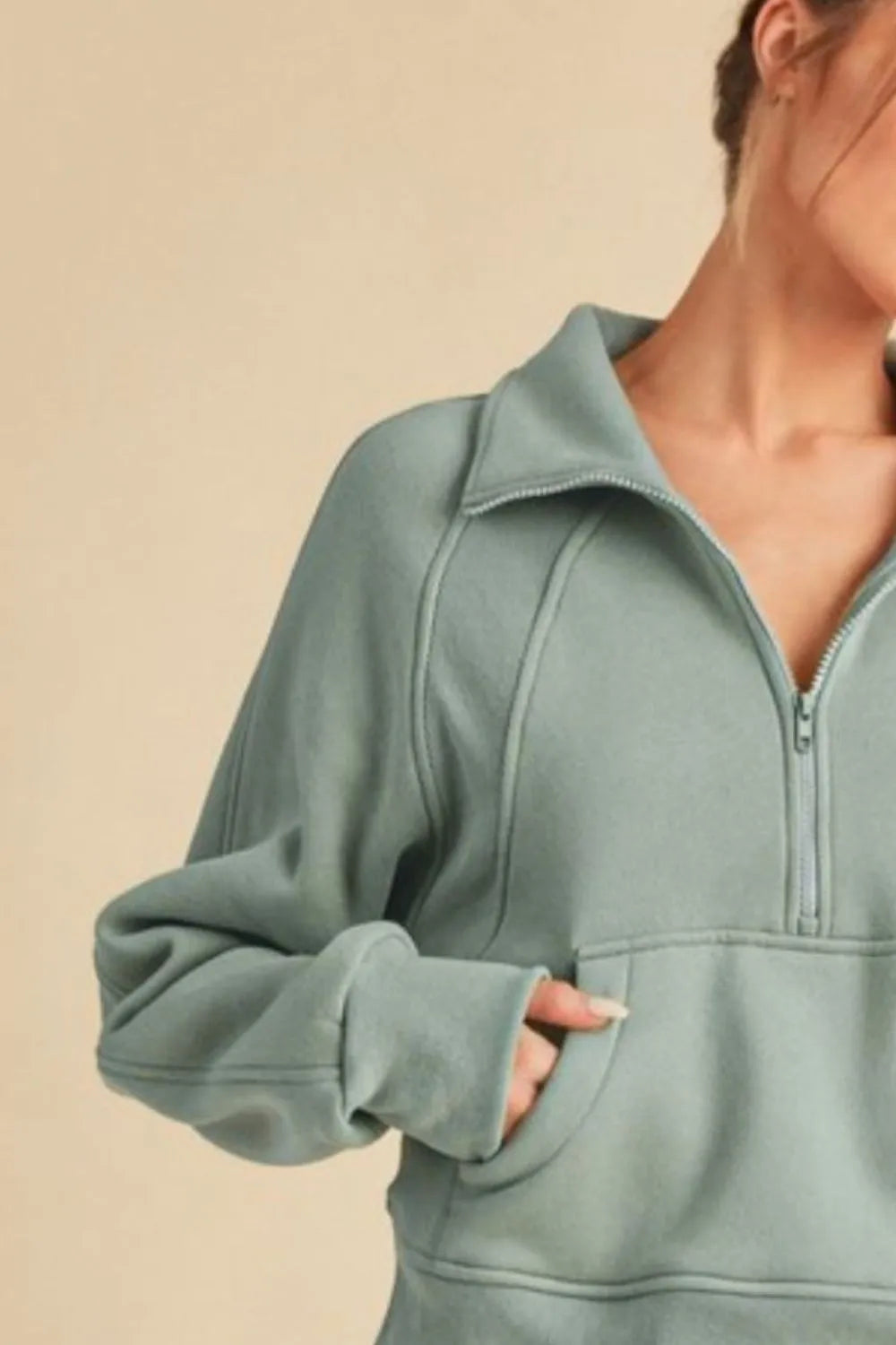 Image of Aemi + Co Half Zip Raglan Sleeve Sweatshirt with Kangaroo Pocket | Queeble.shop