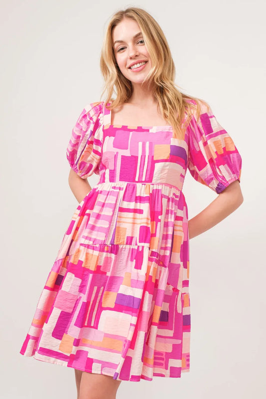 Image of And The Why Color Block Puff Sleeve Dress | Queeble.shop