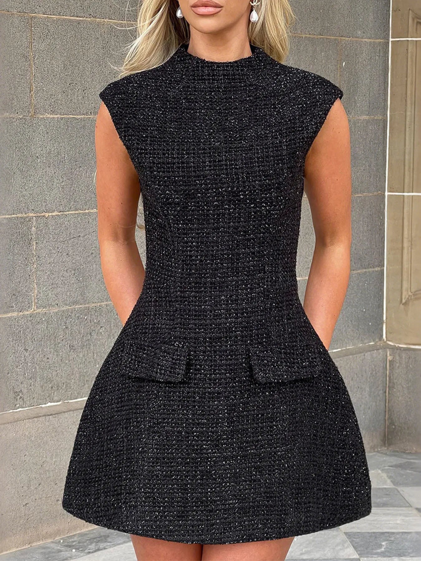 Image of Cutout Back Round Neck Cap Sleeve Mini Dress | Queeble.shop