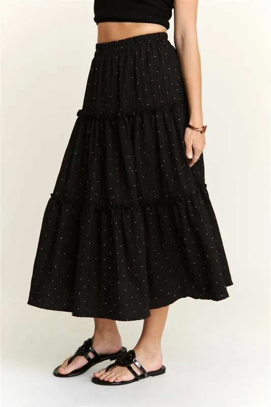 Image of ADORA Rhinestone Accent Tiered Skirt | Queeble.shop