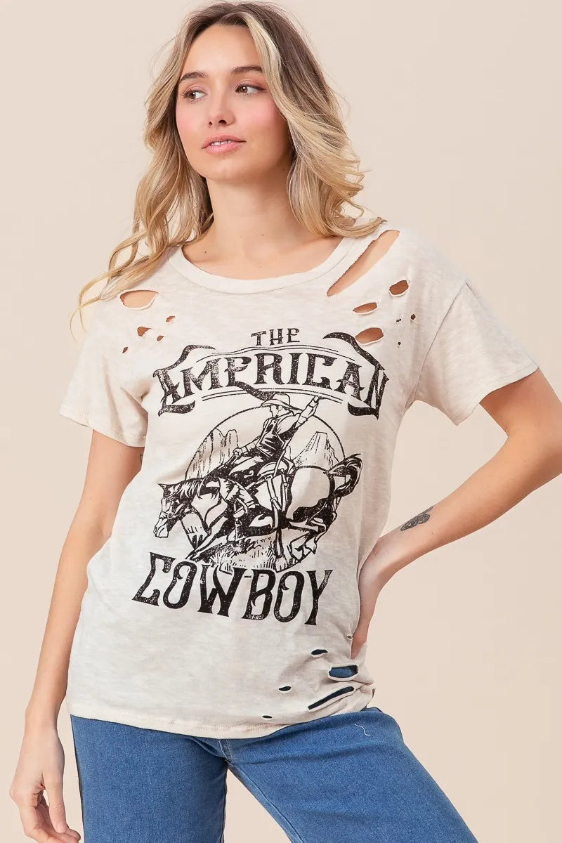 Image of BiBi Cotton Slub Laser Top American Cow Boy Graphic | Queeble.shop