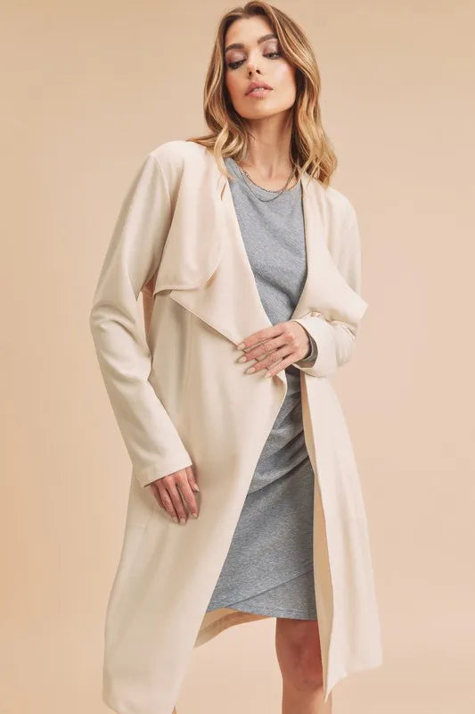 Image of Aemi + Co Open Front Long Sleeve Longline Coat | Queeble.shop