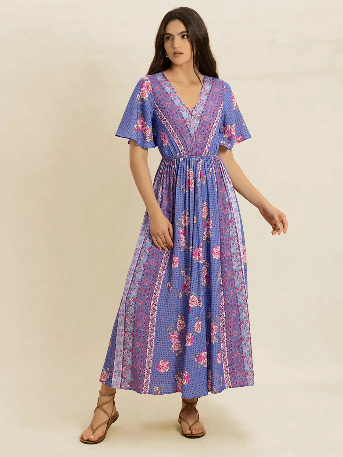 Image of Printed Short Sleeve Midi Dress | Queeble.shop