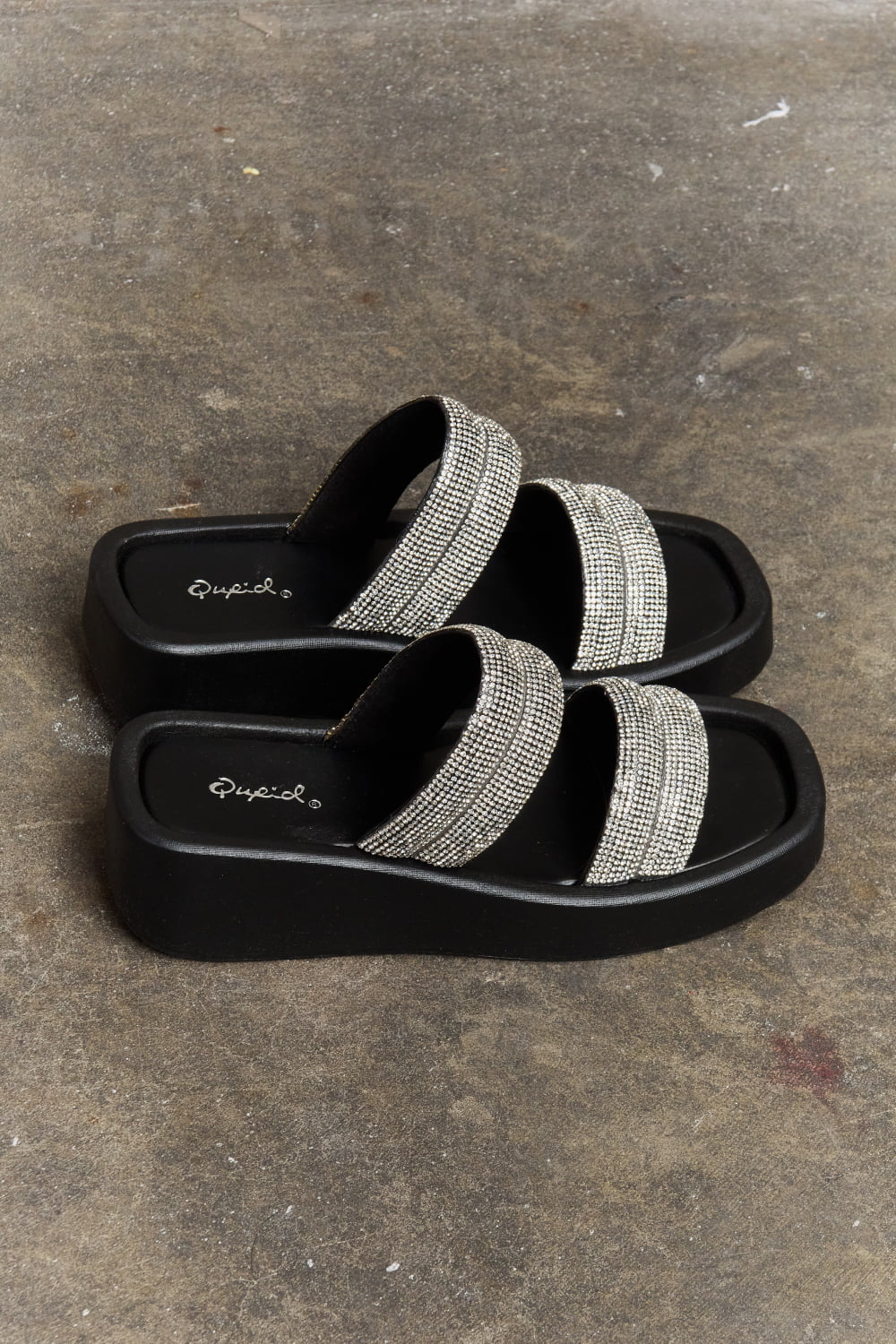 Image of Qupid Bright Mind Platform Wedge Rhinestone Sandal | Queeble.shop