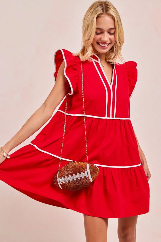 Image of BiBi Gameday Theme Contrast Binding Ruffled Dress | Queeble.shop