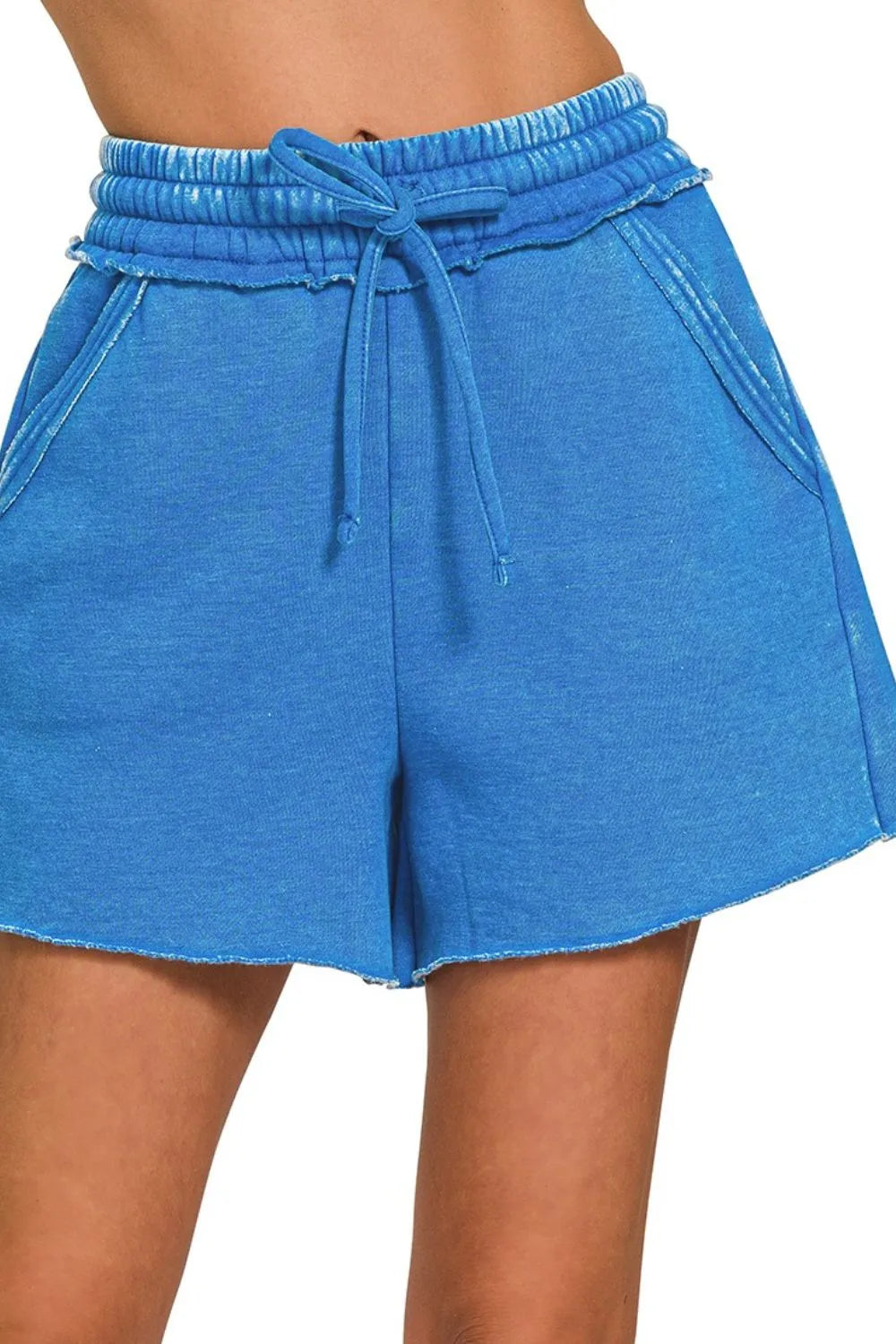Image of Zenana Acid Wash Fleece Drawstring Shorts With Pockets | Queeble.shop