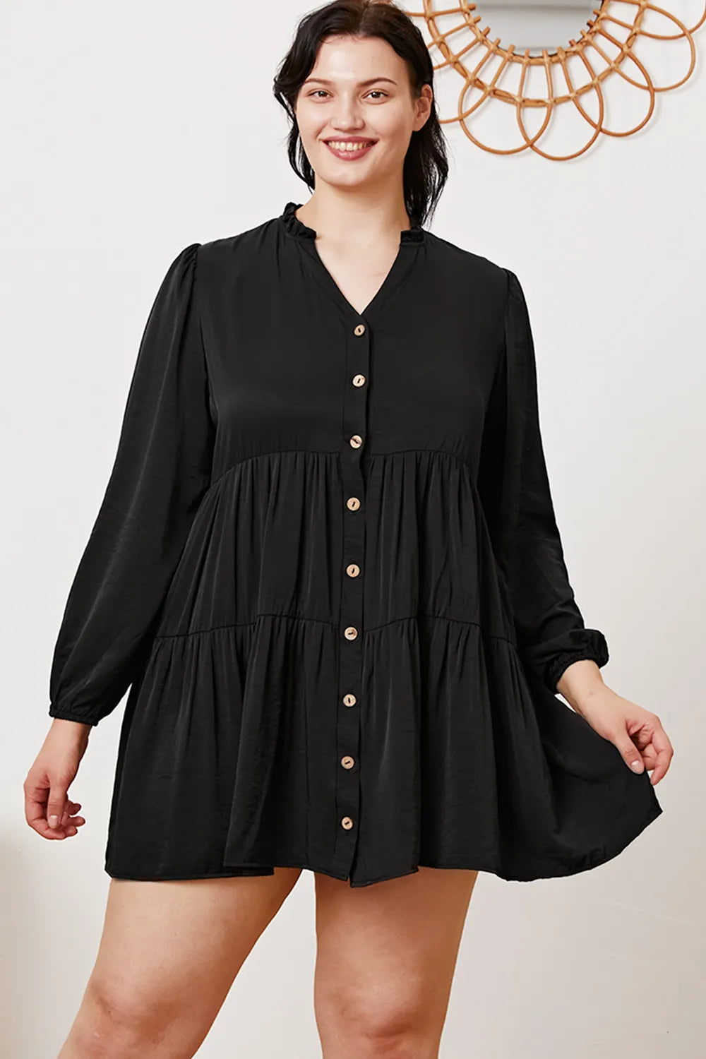 Image of Ruffled Button Up Long Sleeve Tiered Shirt | Queeble.shop
