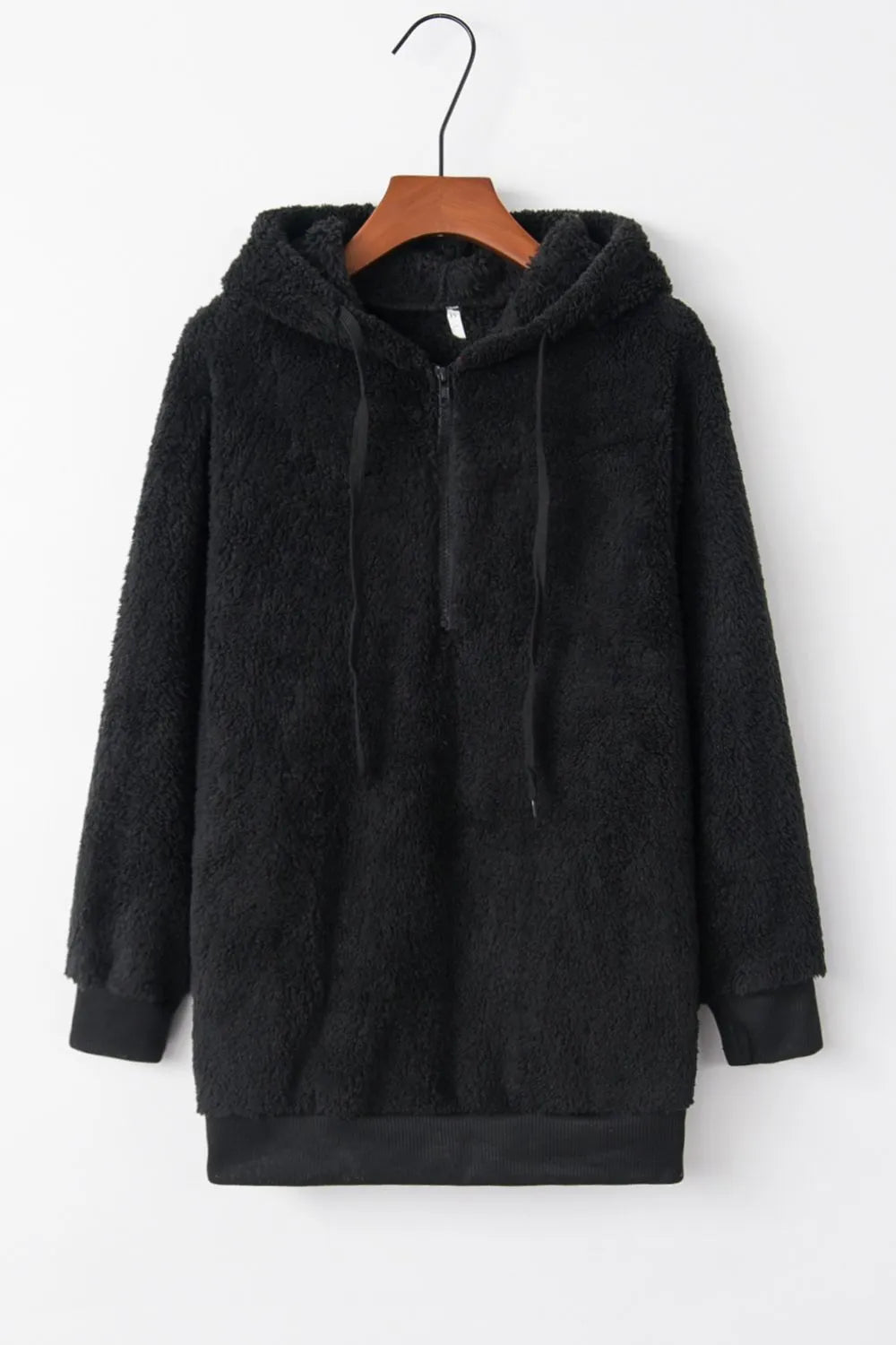 Image of Full Size Quarter-Zip Drawstring Teddy Hoodie | Queeble.shop