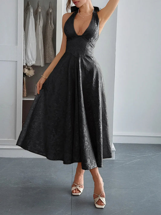 Image of Halter Neck Midi Dress with Pockets | Queeble.shop