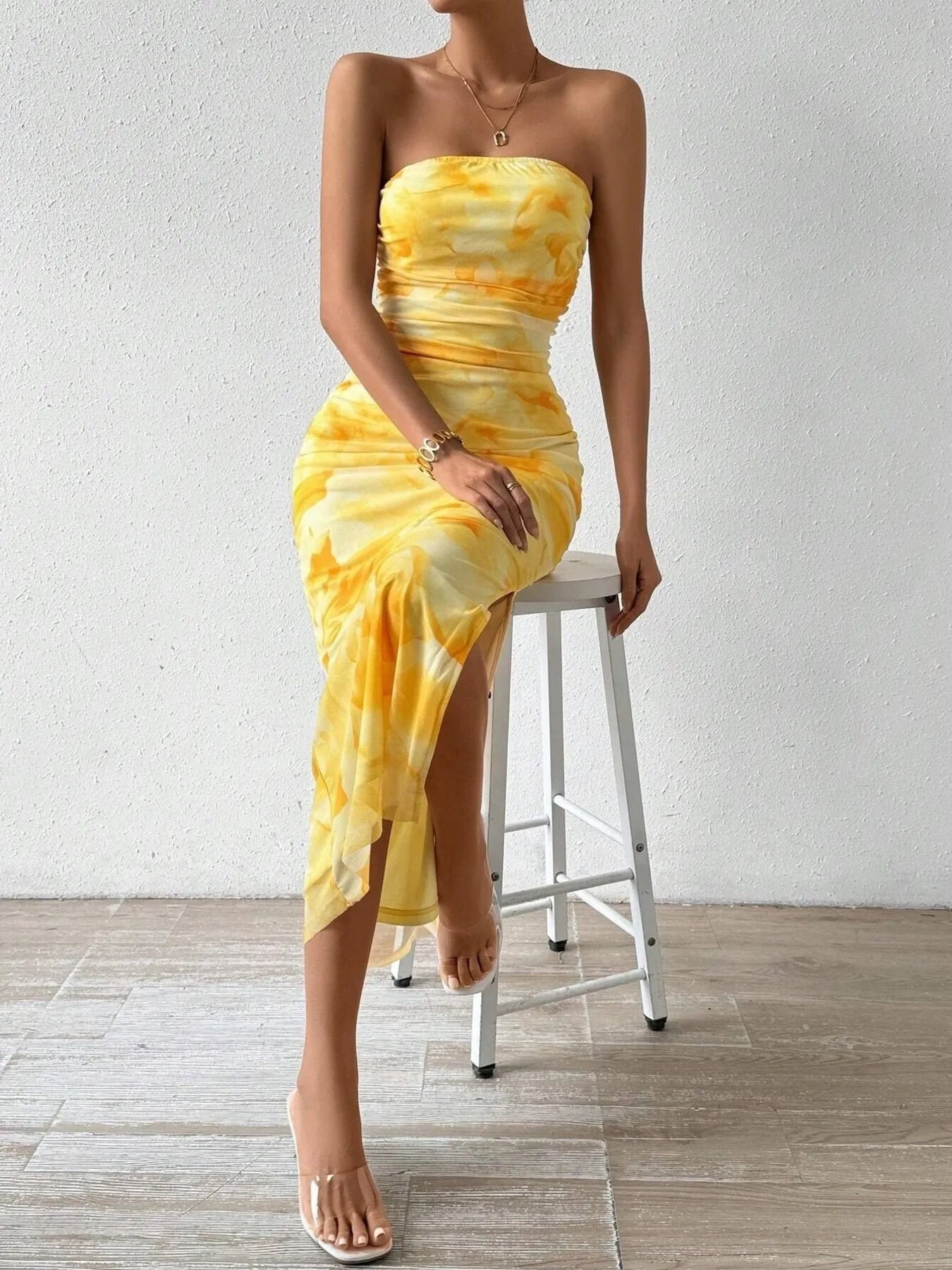 Image of Printed Side Slit Tube Dress | Queeble.shop