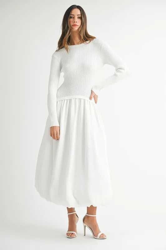 Image of MABLE Ribbed Poplin Mix Midi Sweater Dress | Queeble.shop
