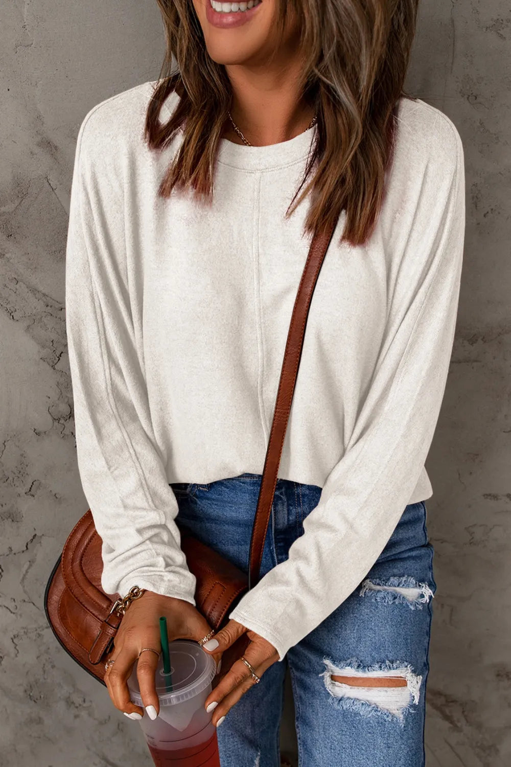 Image of Double Take Full Size Round Neck Long Sleeve T-Shirt | Queeble.shop