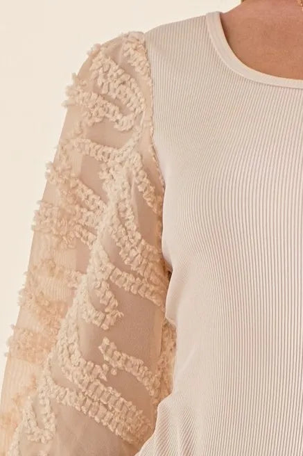Image of And The Why Textured Puff Sleeve Bodysuit | Queeble.shop
