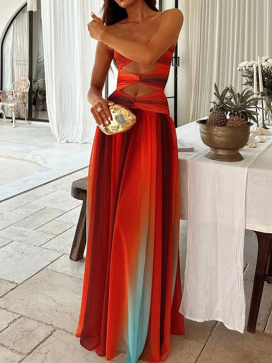 Image of Strapless Cut-Out Rainbow Gradient Maxi Dress | Queeble.shop