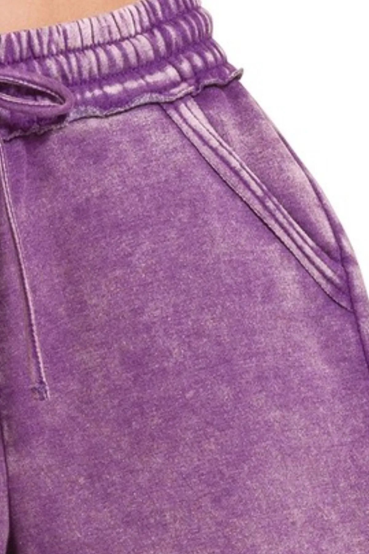 Image of Zenana Acid Wash Fleece Drawstring Shorts With Pockets | Queeble.shop