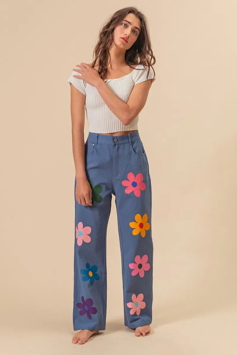 Image of BiBi Flower Print Straight Legs Pants | Queeble.shop