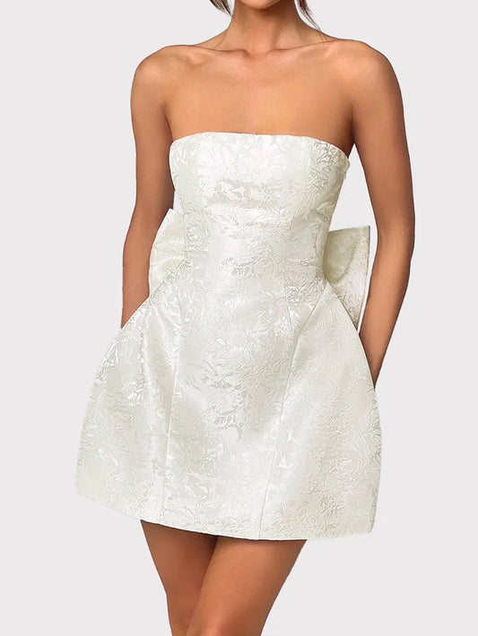 Image of Lace-Up Sleeveless Satin Mini Dress with Bow | Queeble.shop
