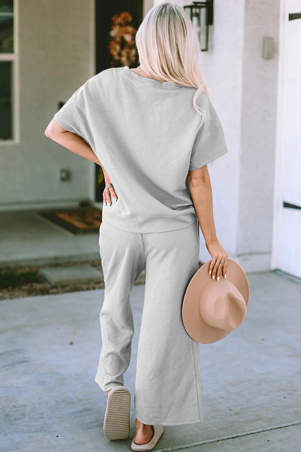 Image of Double Take Full Size Texture Short Sleeve Top and Pants Set | Queeble.shop