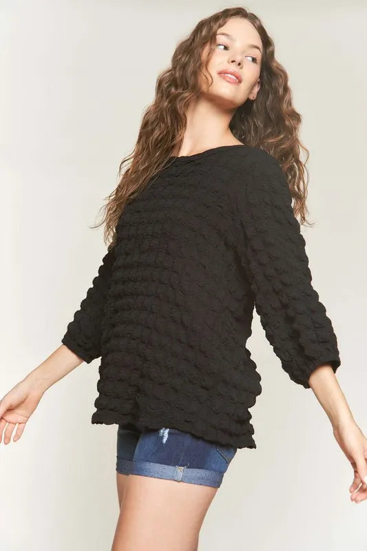 Image of ADORA Bubble Texture Round Neck Blouse | Queeble.shop