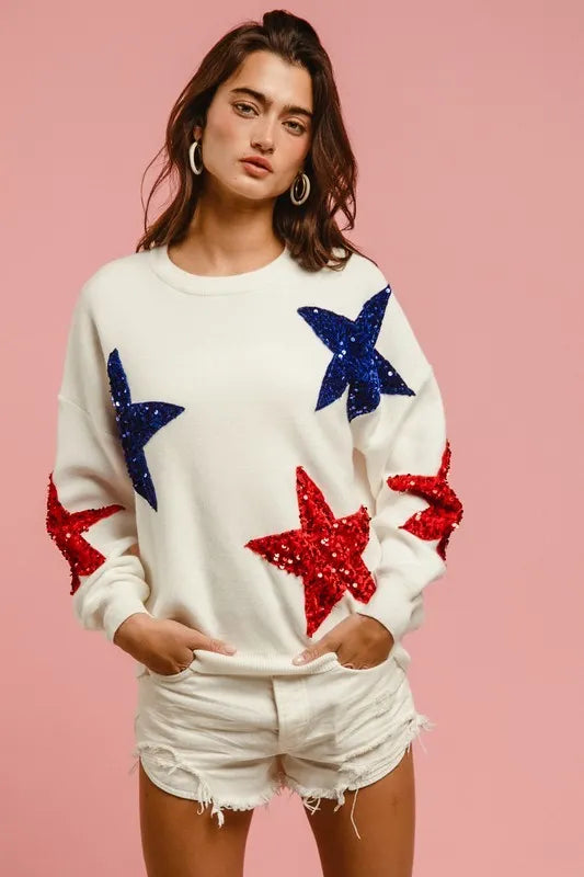 Image of BiBi Velvet Sequin Star Patches Sweater Top | Queeble.shop