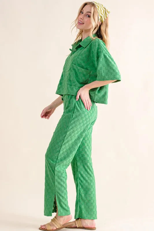 Image of And The Why Brushed Texture Checker Board Pattern Casual Pants | Queeble.shop