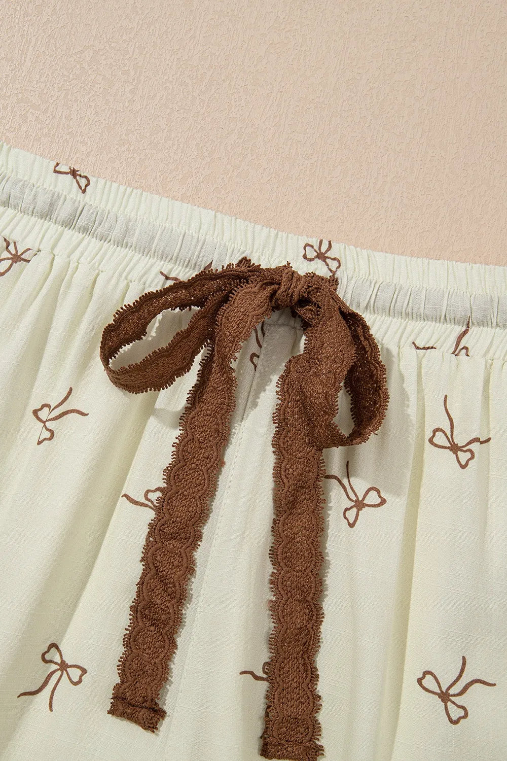 Image of Bow Print Lace Drawstring Casual Shorts | Queeble.shop