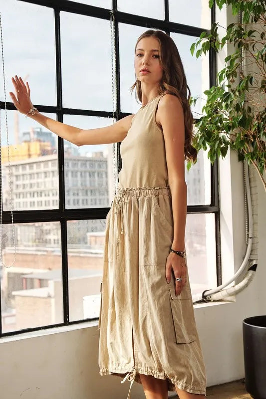 Image of ADORA Drawstring Sleeveless Washed Dress | Queeble.shop