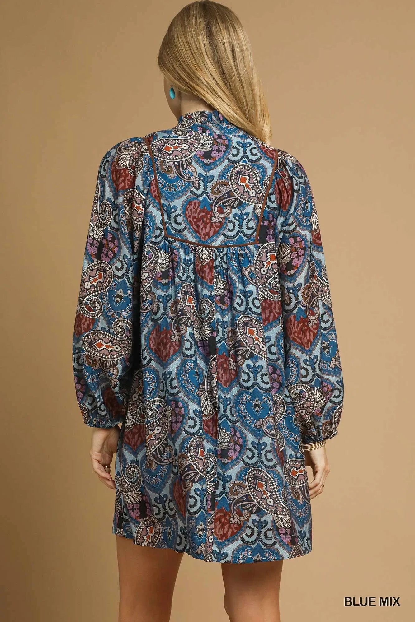 Image of Umgee Boho Mix Paisley Babydoll Dress | Queeble.shop