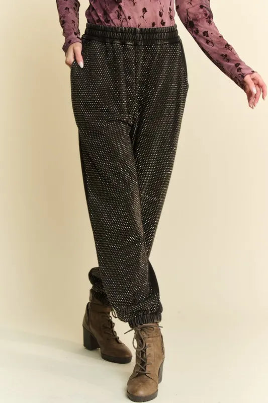 Image of Davi & Dani Rhinestone Elastic Waist Joggers | Queeble.shop